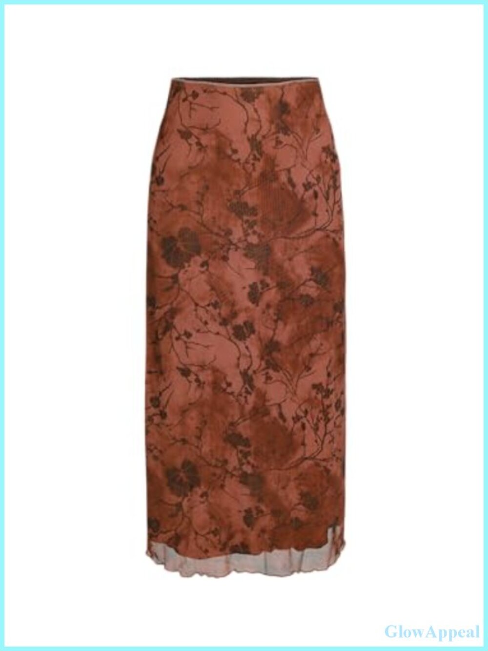 Boho Floral Mesh Midi Skirt High Waist Stretch Lined